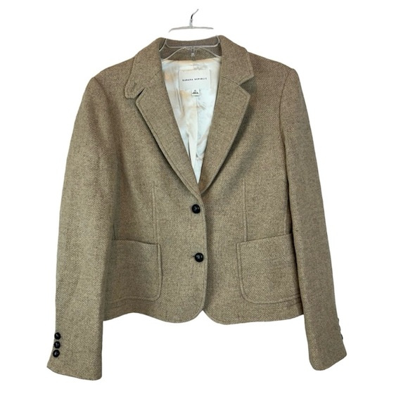 Banana Republic Tan Wool Blend Blazer Women’s Size 12 Two Button Jacket Brown - Picture 4 of 9